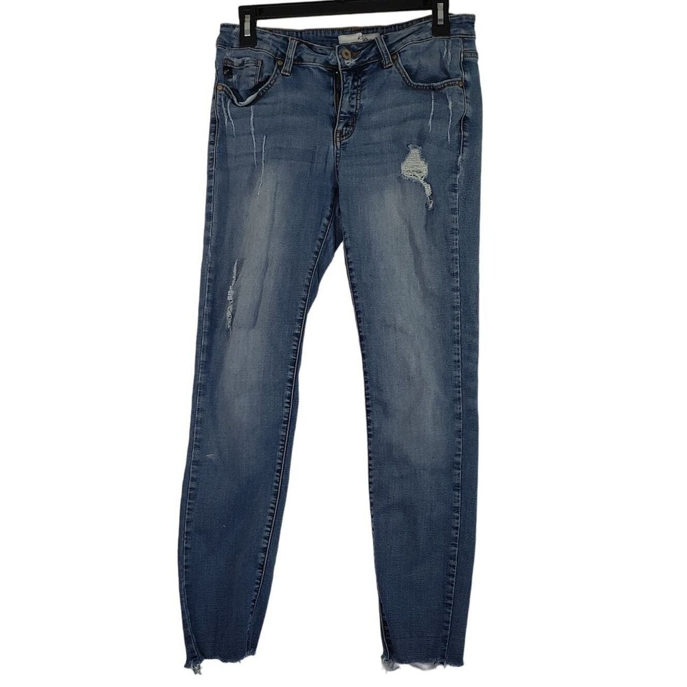 KanCan Womens Size 29 Blue Distressed Denim Jeans Ripped Raw Hem Skinny Stretch‎